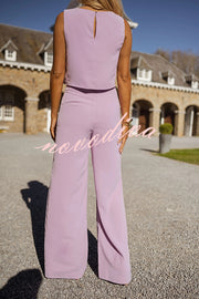 Modern and Elegant Solid Crop Tank and High Rise Flare Loose Pants Set