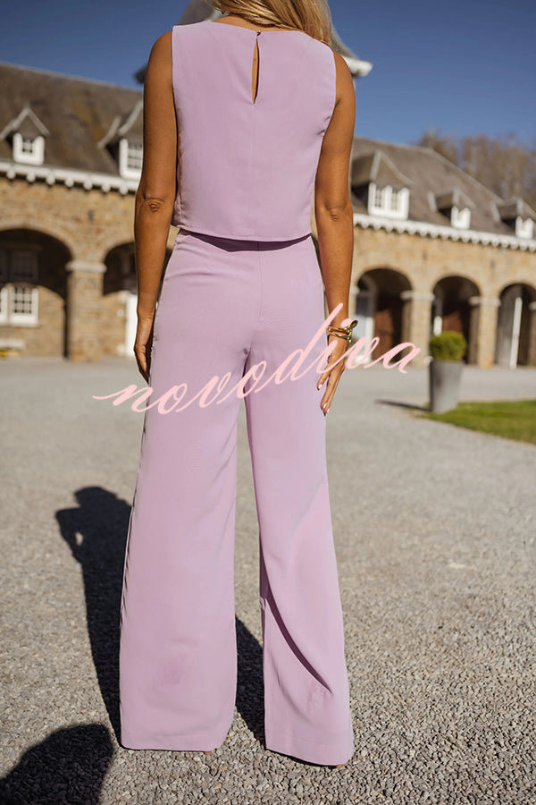 Modern and Elegant Solid Crop Tank and High Rise Flare Loose Pants Set