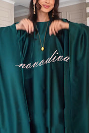 Dignified and Elegant Satin Batwing Sleeve with Waist Tie Design A-line Maxi Dress