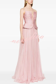 Fantasy Fairy Pleated Corset Chiffon Hem Strapless Maxi Dress
