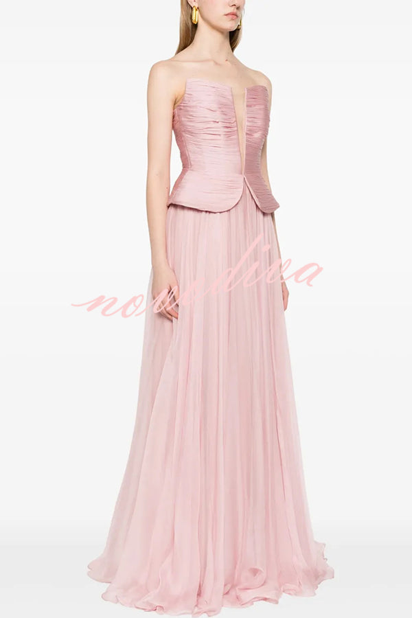 Fantasy Fairy Pleated Corset Chiffon Hem Strapless Maxi Dress