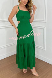 Solid Color Sleeveless Pleated Back Waist-baring Maxi Dress