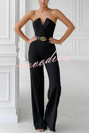 Tuxedo-style Off Shoulder Pocket Wide Leg Formal Jumpsuit