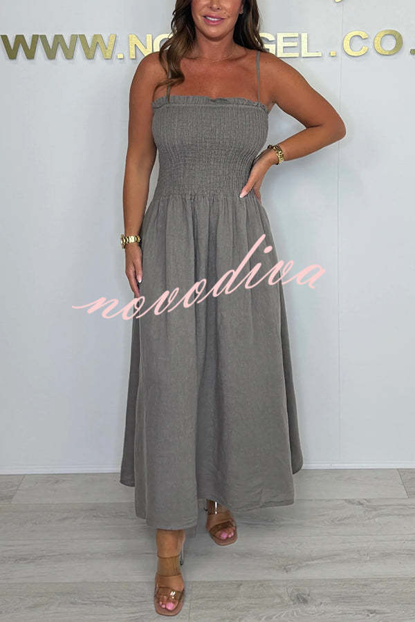 Solid Color Casual Short Jacket and Suspender Pleated Maxi Dress Set