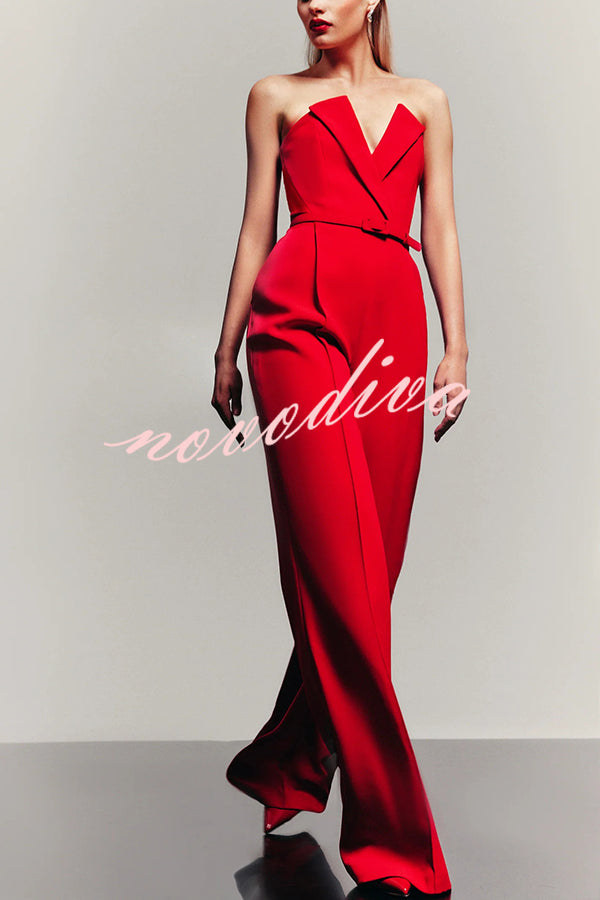 Tuxedo-style Off Shoulder Pocket Wide Leg Formal Jumpsuit