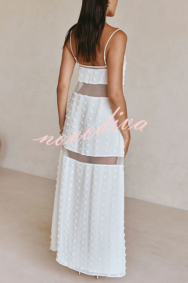 Alexa Textured Spot Sheer Mesh Patchwork Slip A-line Maxi Dress