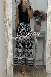 Unique Print Elastic Waist Loose Pocket Holiday Wide Leg Pants