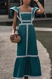 Contrast Paneled Sleeveless Square-neck Maxi Dress