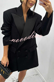 Chic Style Satin Lapel Button Up Long Sleeve Oversized Blazer