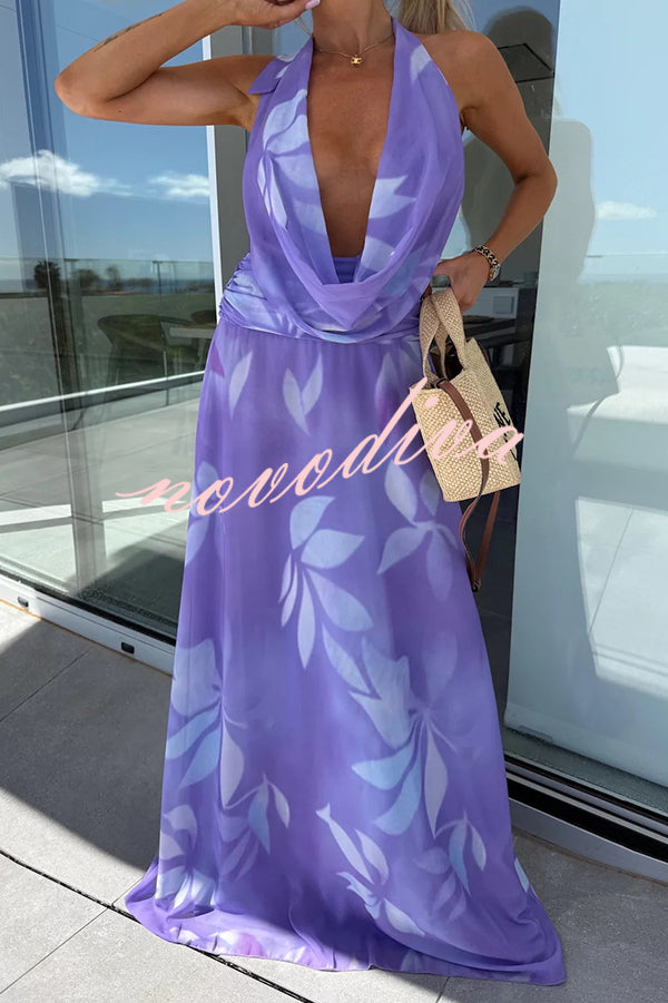 Sexy Sleeveless Backless Halter Neck Lace Up Maxi Dress