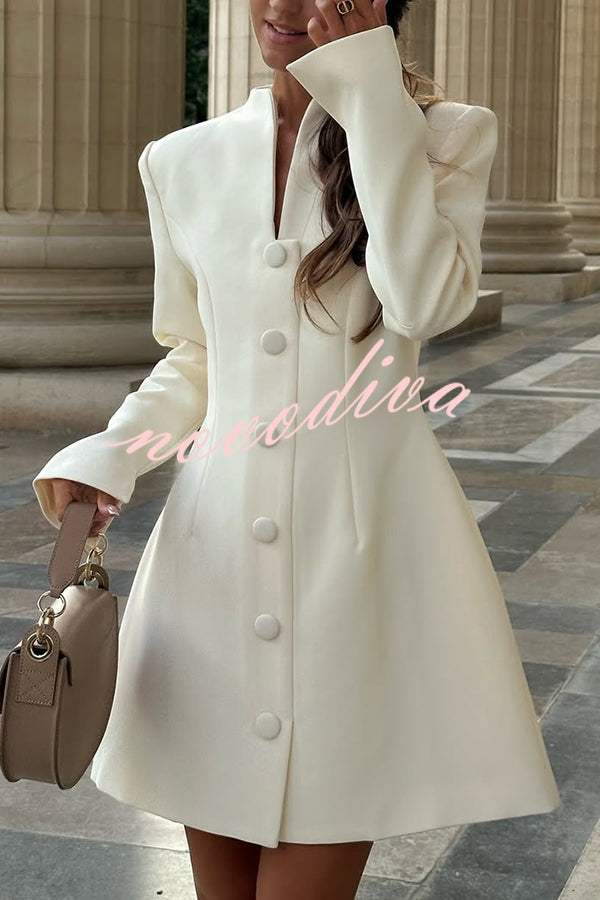 Solid Color Long-sleeved Slim-fit Button-down Casual Mini Dress