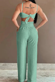 Three-dimensional Flower Accessories Hollow Pocket Jumpsuit