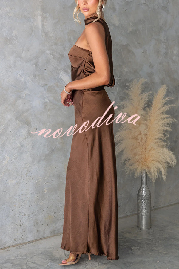 Satin Elegant Off-the-shoulder Backless Maxi Dress