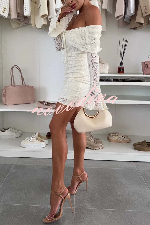 Solid Color Lace Off Shoulder Lace Sexy Slim Mini Dress