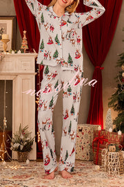 Christmas Holiday Print Long Sleeve Pocket Top and Elastic Waist Loose Pants Set