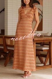 Solid Color V-neck Elegant Sling Lace Up Vacation Maxi Dress