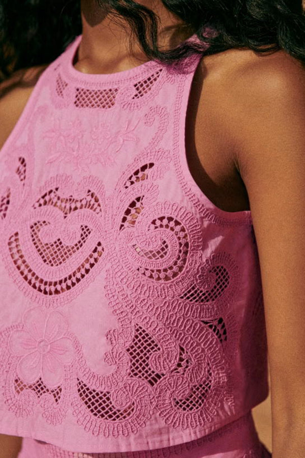 Look Stunning Cutout Embroidery Lace Crop Tank Top