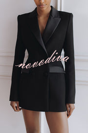 Modern Evening Gown Satin Lapel Button Long Sleeve Tuxedo-style Blazer Mini Dress