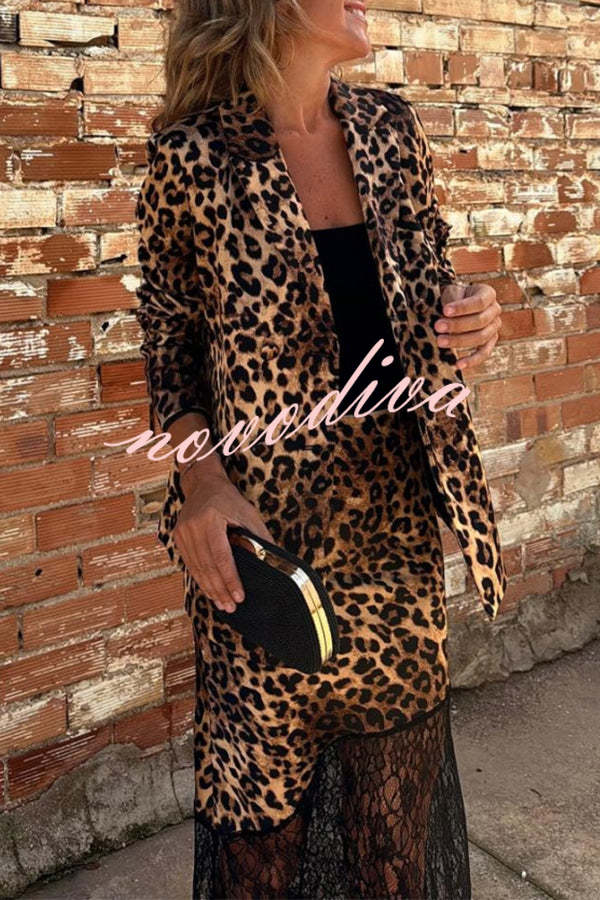 Coco Lady Leopard Print Long Sleeve Lapel Blazer