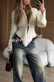 Retro V-neck Long-sleeved Sexy Hollow Loose Knitted Cardigan