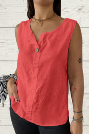 Solid Color V-Neck Button Loose Sleeveless Top