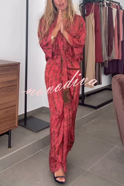 Unique Printed V-neck High-waisted Loose-fitting Holiday Maxi Dress