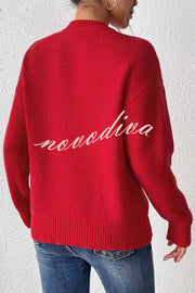 Love Jacquard Loose Cute Bowknitted Long Sleeve Sweater