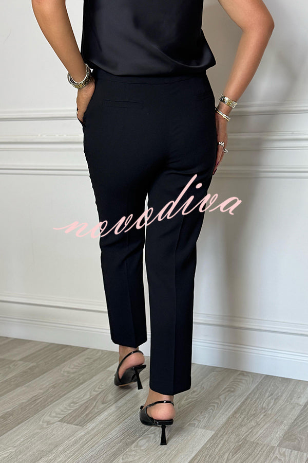 Social Time High Rise Elastic Zipper Waist Pocket Straight-leg Pants