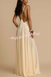 Modern Muse Tulle Lace Patchwork Backless Flowy Maxi Dress