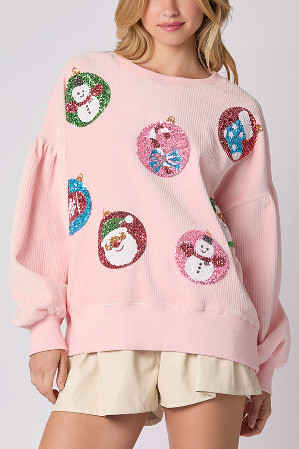 Christmas Egg Sequined Long Sleeve Loose Sweatshirt