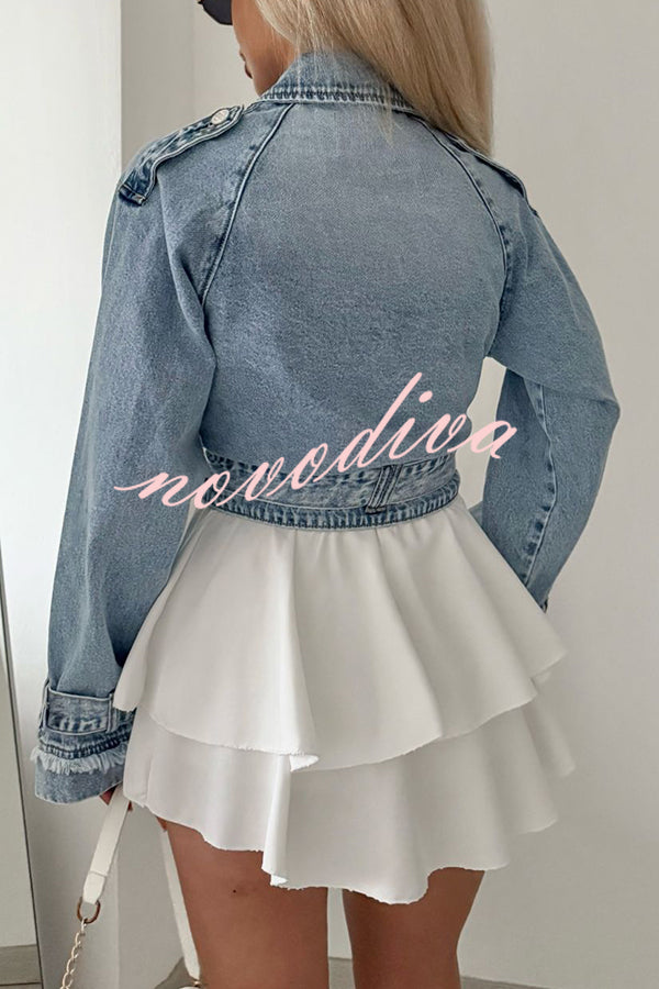Fashion Lapel Long-sleeved Short Denim Jacket