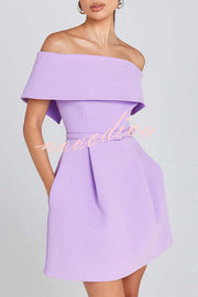 Elegant Evening Lapel Bandeau Removable Belt Pocketed Mini Dress