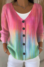 Unique Print V-Neck Long Sleeve Casual Knit Cardigan