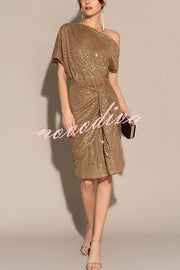 Solid Sequined Elegant Strappy Mini Dress