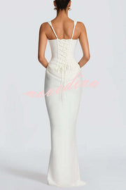 Larrah Square Neck Back Lace-up Satin Drape Hem Maxi Dress
