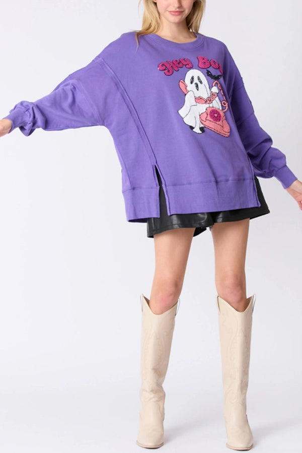 Halloween Cartoon Ghost Sequin Loose Casual Sweatshirt