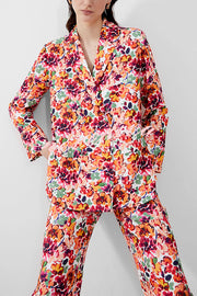 Full of Energy Flower Print Lapel Blazer and Elastic Waist Pocket Pleated Side Hem Pants Set