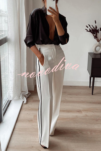 Stylish Contrast Striped Straight Pocket Pants