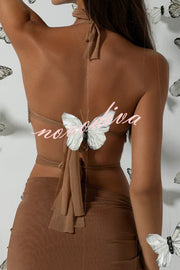 Timeless Beauty Gold Metallic Butterfly Back Lace-up Halter Tank