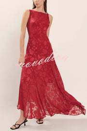 Fashion Jacquard Elegant Backless Lace-up Slim Irregular Maxi Dress