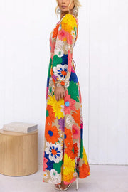 Bloom Forever Floral Print Cutout Elastic Waist Maxi Dress