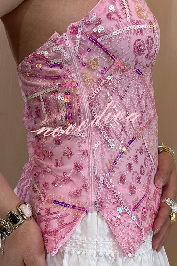 Fashion Sequined Casual V-neck Backless Slim Vest