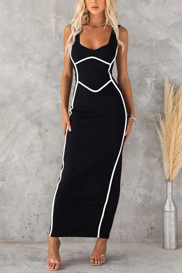 In The Heads Turn Line Trim Bodycon Stretch Maxi Dress