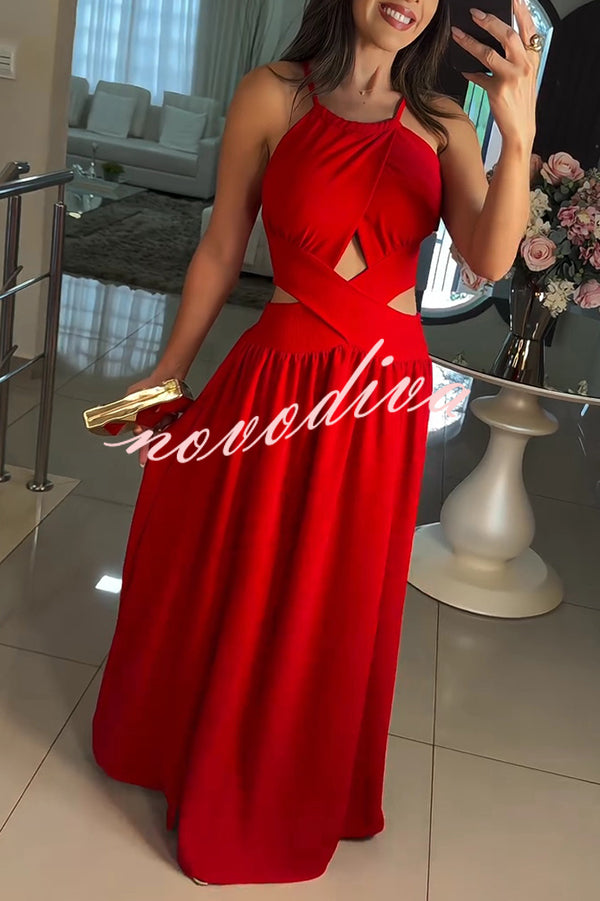 Solid Color Sexy Cross Tie Backless Maxi Dress