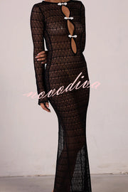 Sexy Backless Long-sleeved Knitted Slim-fit Maxi Dress