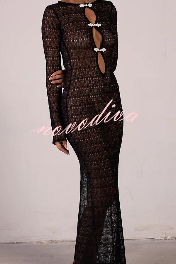 Sexy Backless Long-sleeved Knitted Slim-fit Maxi Dress