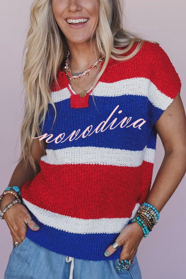 Independence Day Colorway Sleeveless Casual Knitted Sweater