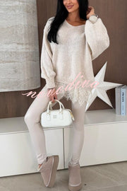 Comfy and Sweet Knit Lace Patchwork Hem Wide Neck Long Sleeve Loose Sweater