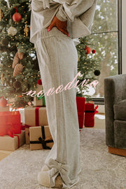 Dear Daydream Loose Bow Tie Long-Sleeved Sweatshirt and Elastic Waist Pocket Pants Set