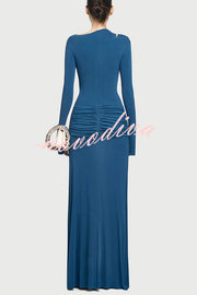 Stylish Long-sleeved Slim-fit Pleated Elegant Maxi Dress